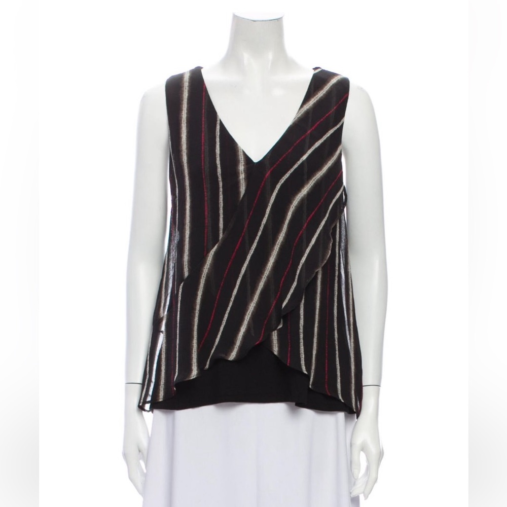 H by Halston Black Sleeveless Top Knit with Chiffon Overlay Size L